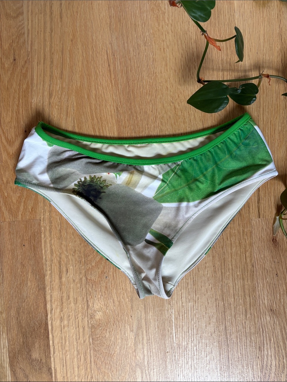 Vintage Aaron Chang Green Floral Swim Reversible Bikini Bottom S